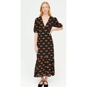 Rhode Ester Dress in Ikat Clip Jacquard Deep V-Neck Puff Sleeve Size 4
